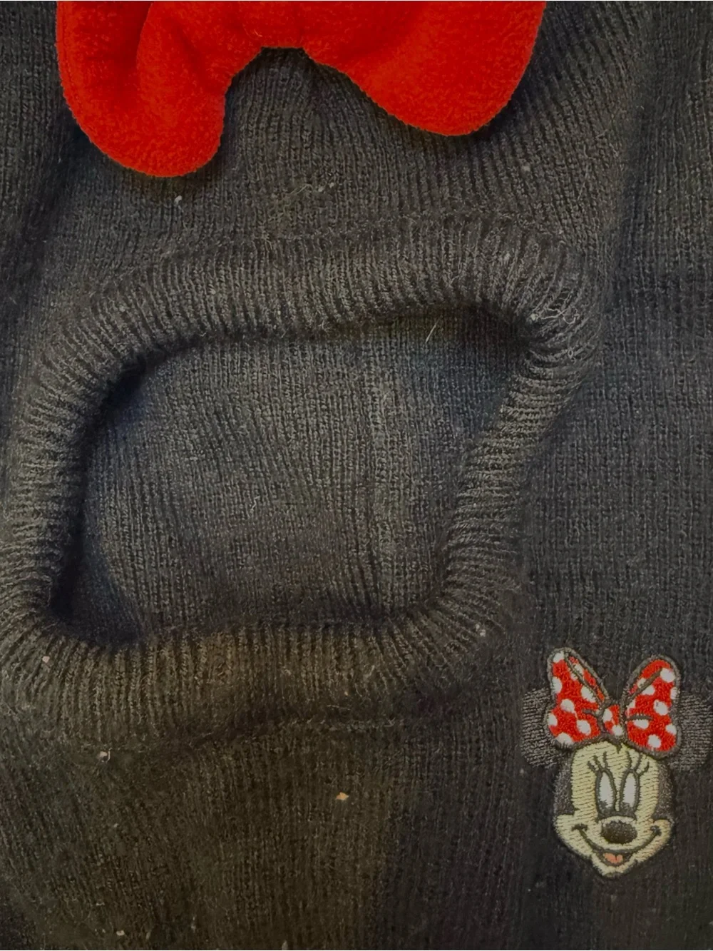 Disney Black Knit Minnie Balaclava Hat with Red Bow and Pom Ears
